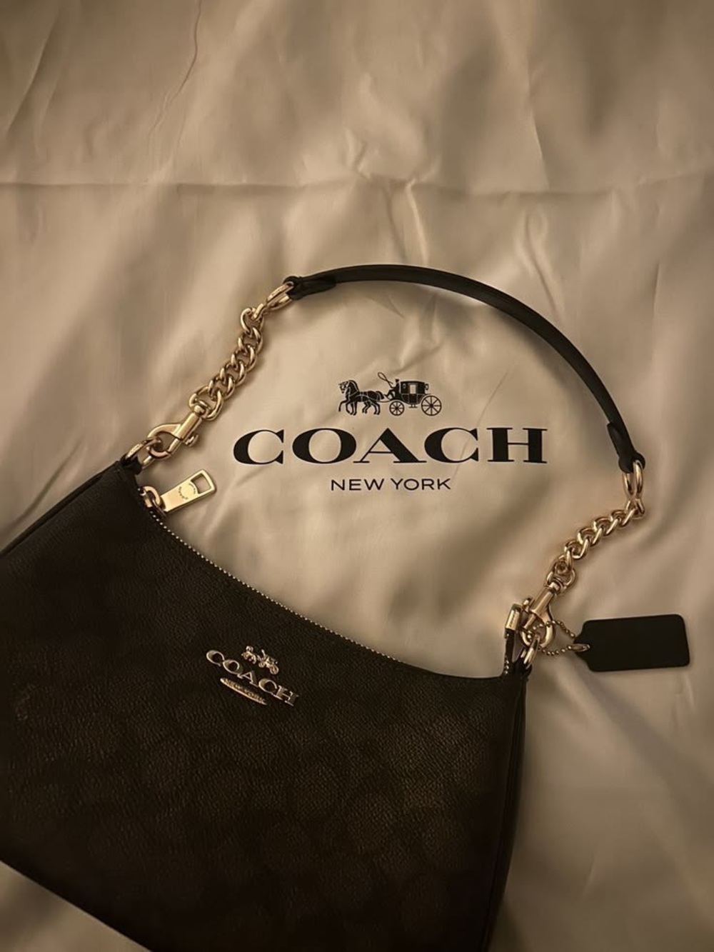 COACH Black Leather Shoulder Bag with Gold Hardware